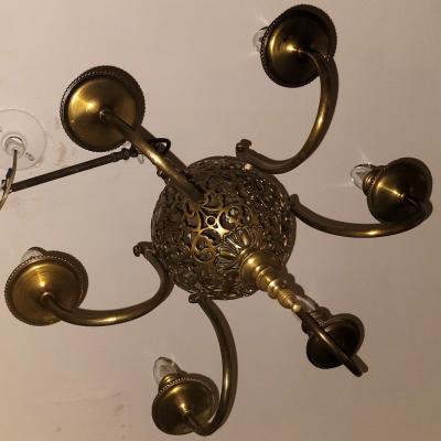 Art Nouveau Bronze Chandelier Wall Light Set