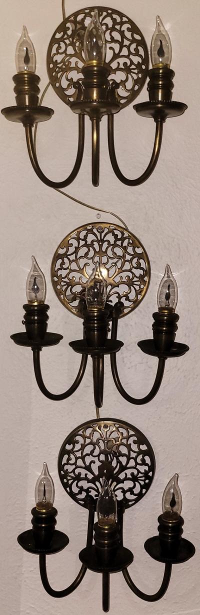 Art Nouveau Bronze Chandelier Wall Light Set