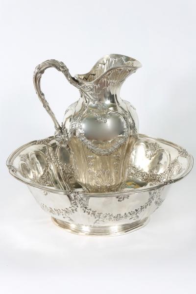 Art Nouveau French Tetard Sterling Wash Basin Jug