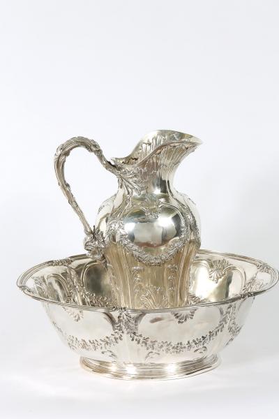 Art Nouveau French Tetard Sterling Wash Basin Jug