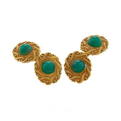 Art Nouveau Green Chrysophrase and Gold Cuff Links