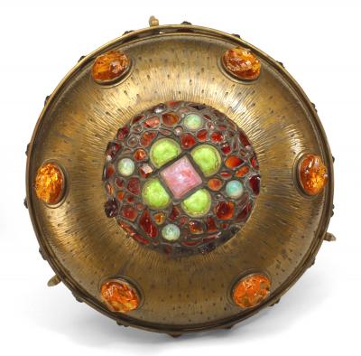 Art Nouveau Hungarian Jeweled Brass Table Lamp