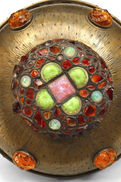 Art Nouveau Hungarian Jeweled Brass Table Lamp