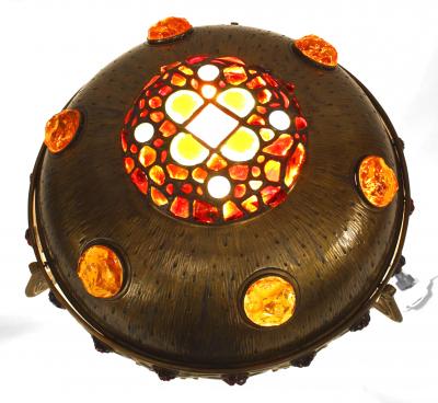 Art Nouveau Hungarian Jeweled Brass Table Lamp