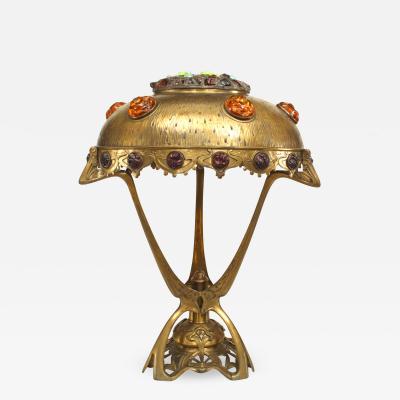 Art Nouveau Hungarian Jeweled Brass Table Lamp