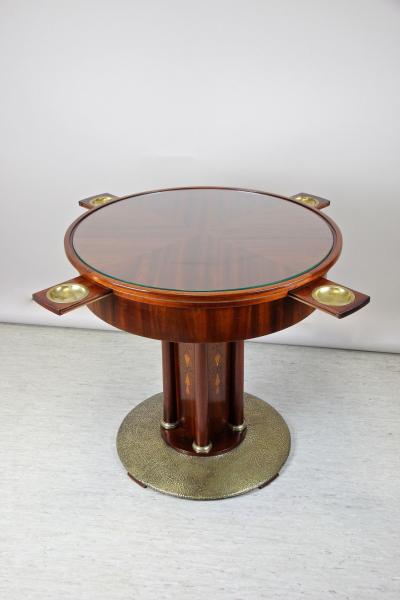 Art Nouveau Mahogany Gaming Table with Hammered Brass Base Austria circa 1910