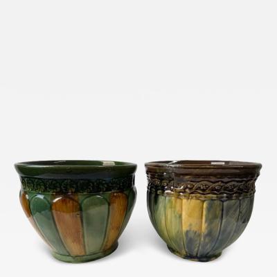 Art Nouveau Majolica Weller Art Pottery Planter or Jardiniere a Compatible Pair
