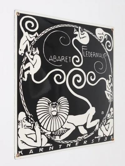 Art Nouveau Moriz Jung Cabaret Fledermaus Vienna Enameled Advertising Sign