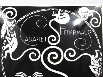 Art Nouveau Moriz Jung Cabaret Fledermaus Vienna Enameled Advertising Sign