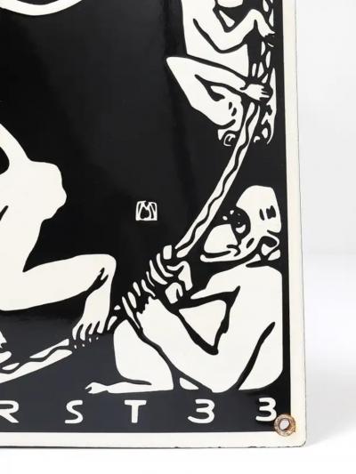 Art Nouveau Moriz Jung Cabaret Fledermaus Vienna Enameled Advertising Sign