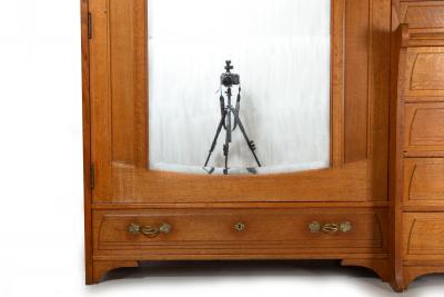 Art Nouveau Oak Armoire Wardrobe and Nightstand by Gustave Serrurier Bovy