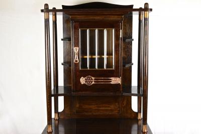 Art Nouveau Oak Cabinet Buffet Credenza With Copper Elements Austria ca 1910