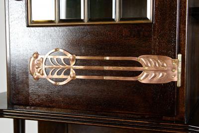 Art Nouveau Oak Cabinet Buffet Credenza With Copper Elements Austria ca 1910