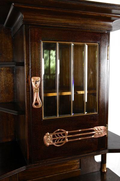 Art Nouveau Oak Cabinet Buffet Credenza With Copper Elements Austria ca 1910