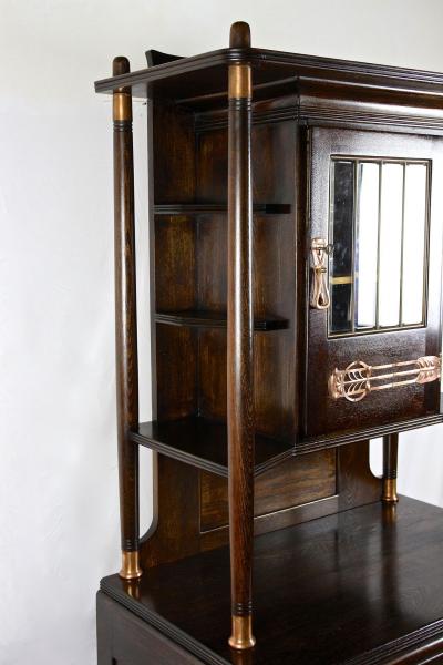 Art Nouveau Oak Cabinet Buffet Credenza With Copper Elements Austria ca 1910