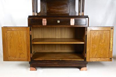 Art Nouveau Oak Cabinet Buffet Credenza With Copper Elements Austria ca 1910