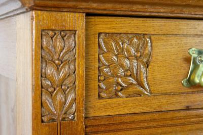 Art Nouveau Oakwood Cabinet Buffet With Tiffany Style Glass Inlays AT ca 1910