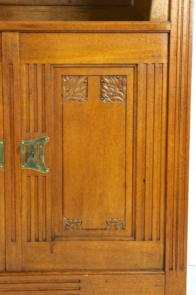 Art Nouveau Oakwood Cabinet Buffet With Tiffany Style Glass Inlays AT ca 1910