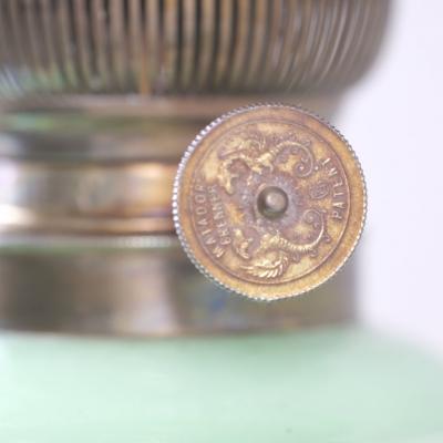 Art Nouveau Oil Lamp in Brass Green Matador Brenner Early 20th Century