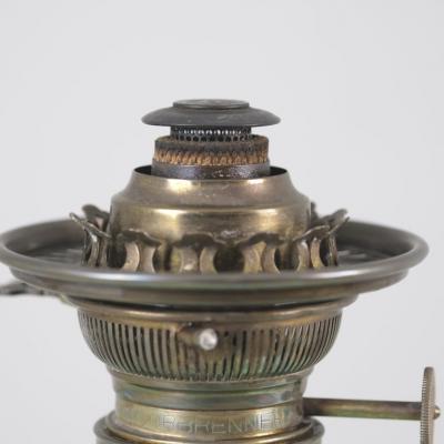 Art Nouveau Oil Lamp in Brass Green Matador Brenner Early 20th Century
