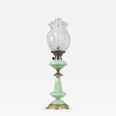 Art Nouveau Oil Lamp in Brass Green Matador Brenner Early 20th Century