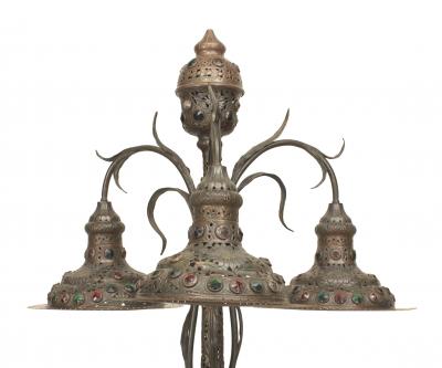 Art Nouveau Patinated Metal Jeweled Floor Lamp