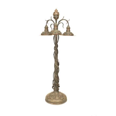 Art Nouveau Patinated Metal Jeweled Floor Lamp