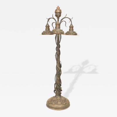 Art Nouveau Patinated Metal Jeweled Floor Lamp