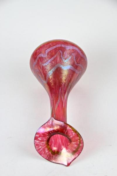 Art Nouveau Red Glass Vase by Fritz Heckert Jack In The Pulpit CZ circa 1901