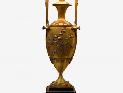 Art Nouveau Style Bronze Ebony Linen Table Lamps France 1920s