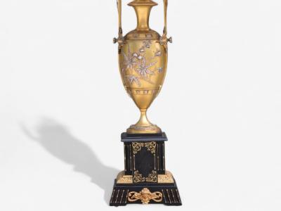 Art Nouveau Style Bronze Ebony Linen Table Lamps France 1920s