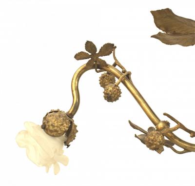 Art Nouveau Style Gilt Metal Rustic Foliate Chandelier