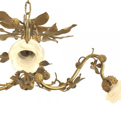 Art Nouveau Style Gilt Metal Rustic Foliate Chandelier