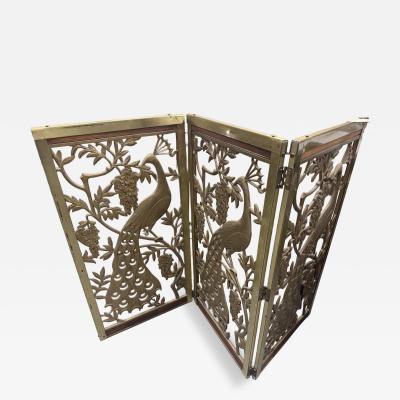 Art Nouveau Style Ornate Openwork Folding Bronze Fire Screen
