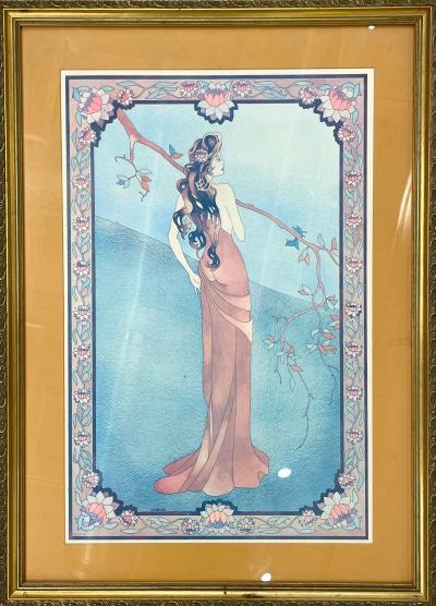Art Nouveau Style Print Elegant Woman in the Forest