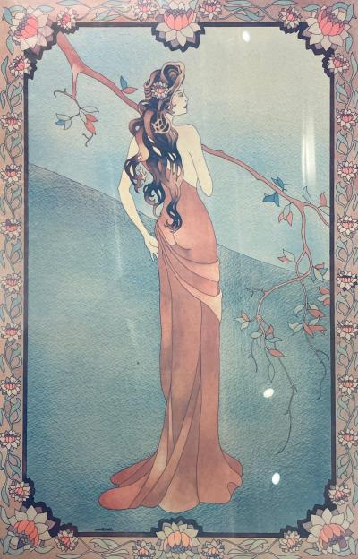 Art Nouveau Style Print Elegant Woman in the Forest