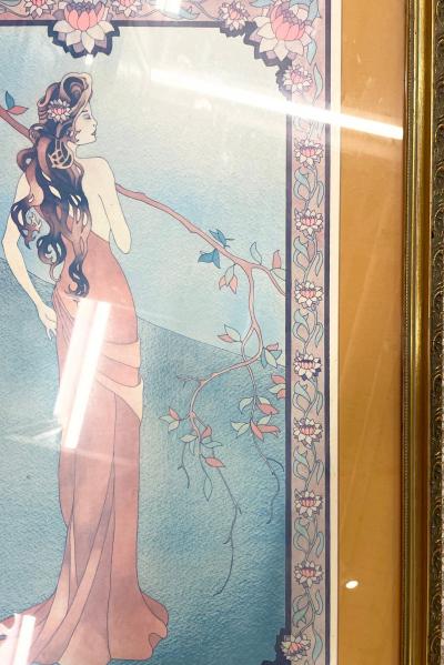 Art Nouveau Style Print Elegant Woman in the Forest