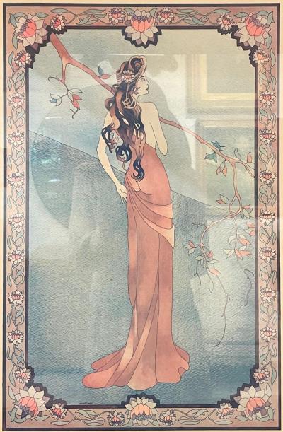 Art Nouveau Style Print Elegant Woman in the Forest