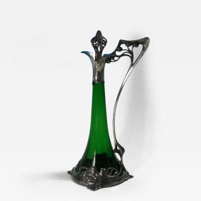 Art Nouveau WMF Claret Jug and Stopper with Green Glass Liner