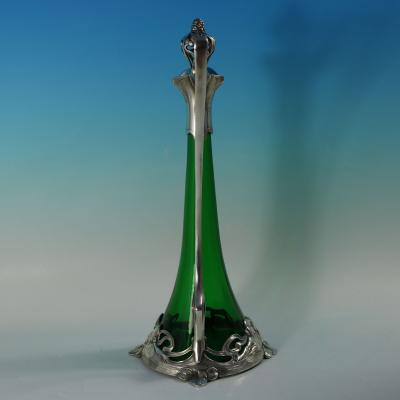 Art Nouveau WMF Claret Jug and Stopper with Green Glass Liner