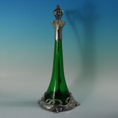 Art Nouveau WMF Claret Jug and Stopper with Green Glass Liner