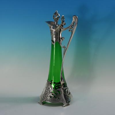 Art Nouveau WMF Claret Jug with Green Glass Liner
