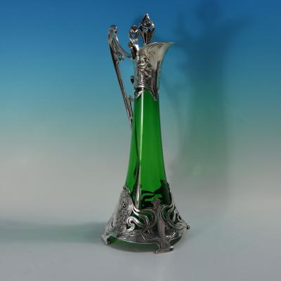 Art Nouveau WMF Claret Jug with Green Glass Liner