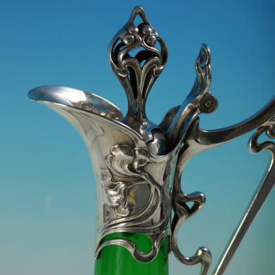 Art Nouveau WMF Claret Jug with Green Glass Liner