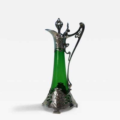 Art Nouveau WMF Claret Jug with Green Glass Liner