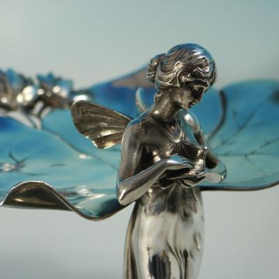 Art Nouveau WMF Fairy With Dove Lily Visiting Card Tray