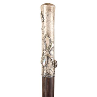 Art Nouveau silver mother of pearl and glass walking stick