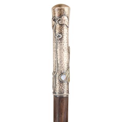 Art Nouveau silver mother of pearl and glass walking stick
