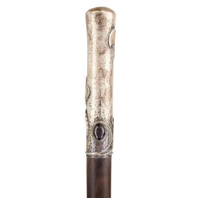Art Nouveau silver mother of pearl and glass walking stick
