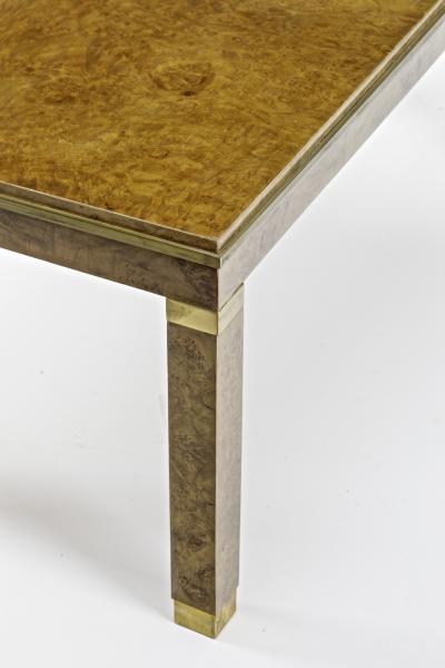 Art deco birdeye burl blond coffee table with gold bronze insert